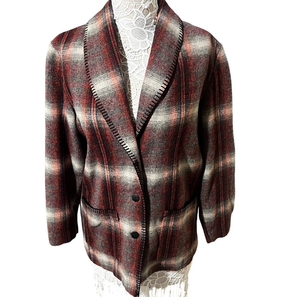Women’s Arizona Boho Button-Up Blazer Jacket Rust, Brown & White- Medium EUC
